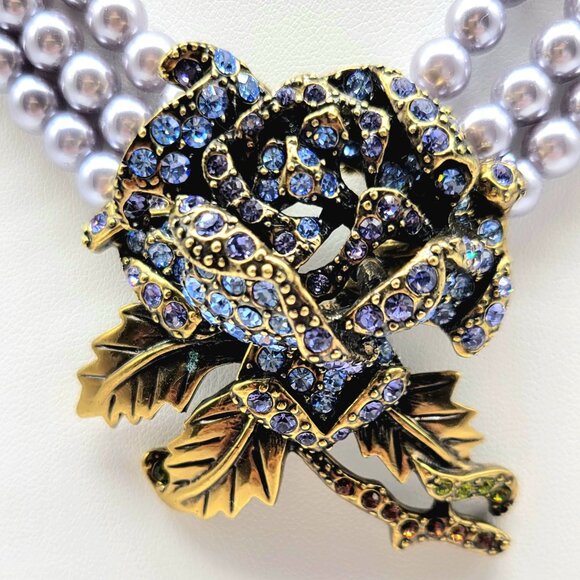Heidi Daus Tanzanite Swarovski Crystal Rose with Triple Strand Blue Pearls - Picture 4 of 9